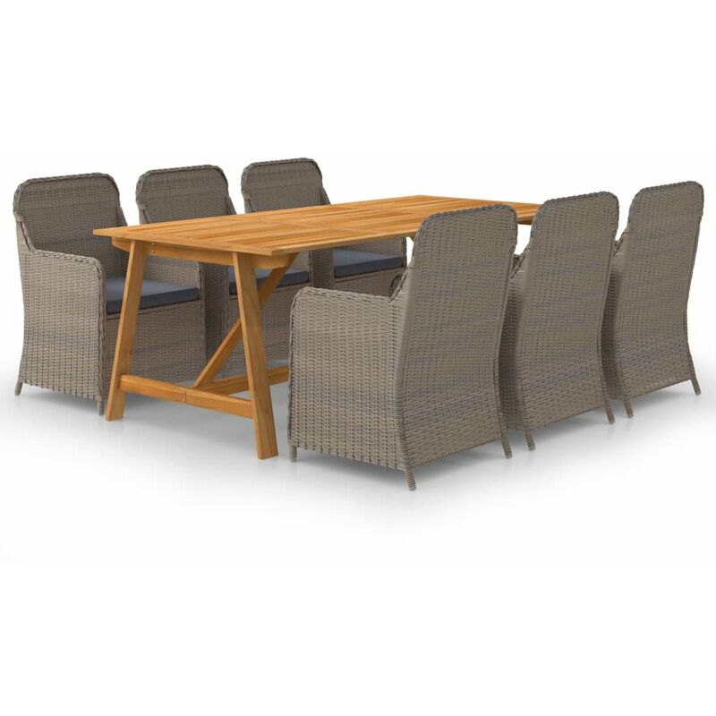 

Happyshopping - Juego de comedor para jardin 7 piezas marron