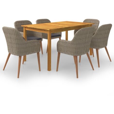 Juego de comedor para jardín 7 piezas marrón