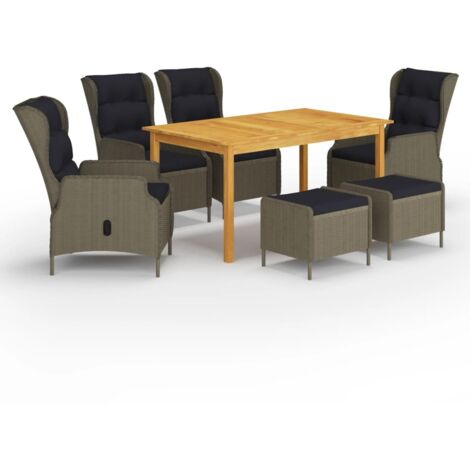 Juego de comedor para jardín 7 piezas marrón