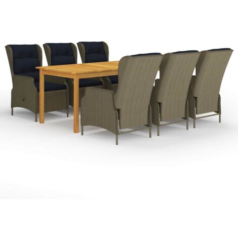 Juego de comedor para jardín 7 piezas marrón