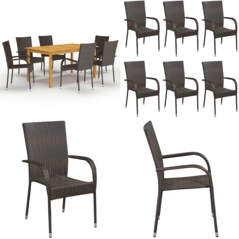 Juego de comedor para jardín 7 piezas marrón - Mesa de comedor - Sillas de jardín