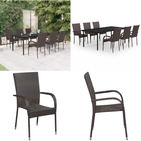 Juego de comedor para jardín 7 piezas marrón y negro - Mesa de jardín - Sillas de jardín