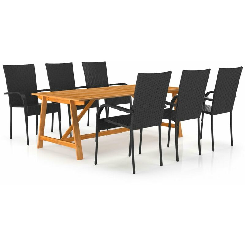 

Happyshopping - Juego de comedor para jardin 7 piezas negro