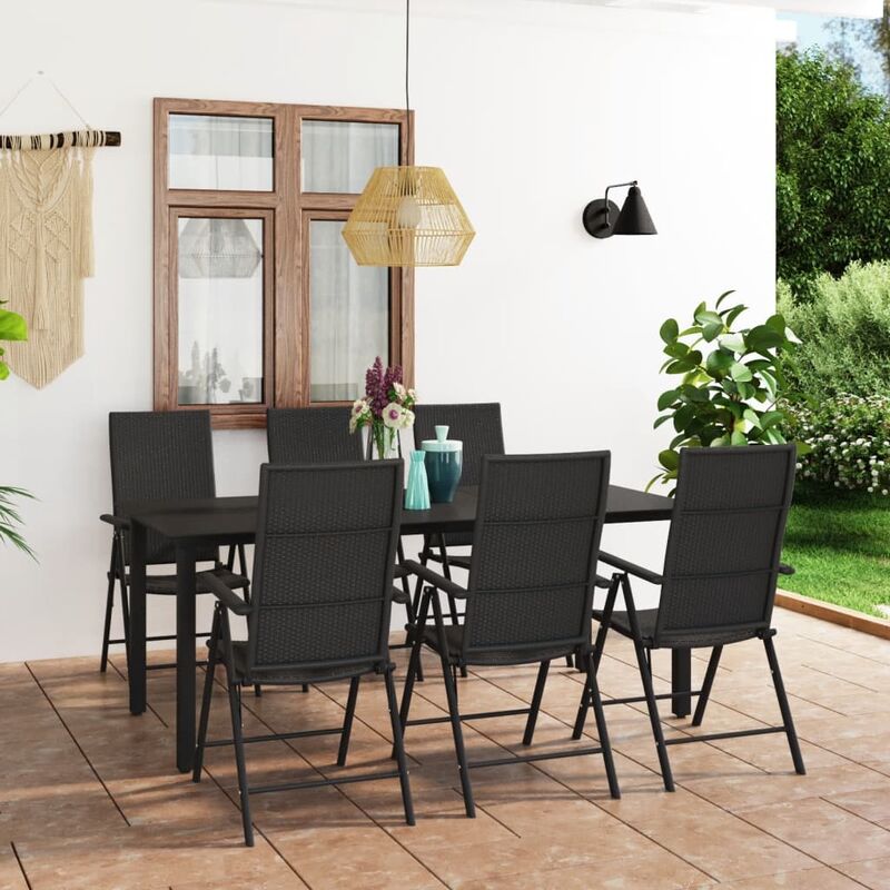 

BHD - Juego de comedor para jardín 7 piezas negro