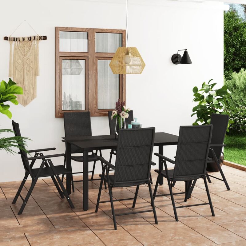 

BHD - Juego de comedor para jardín 7 piezas negro