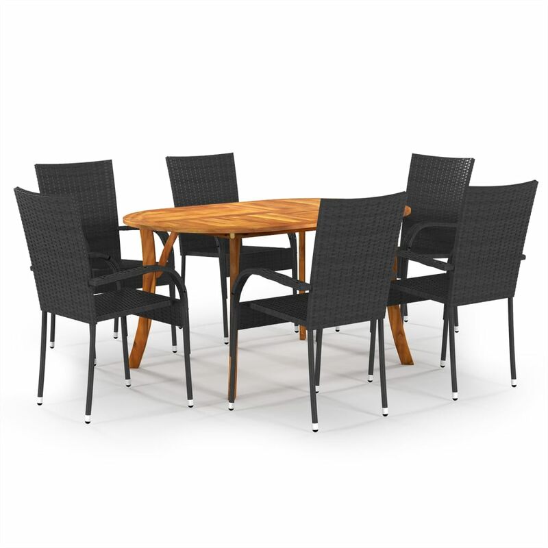 

BHD - Juego de comedor para jardín 7 piezas negro
