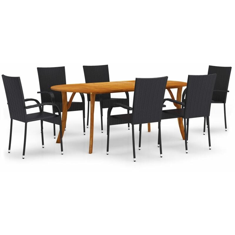 

BHD - Juego de comedor para jardín 7 piezas negro