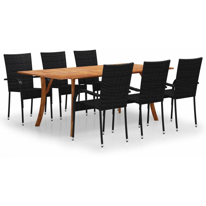 

BHD - Juego de comedor para jardín 7 piezas negro