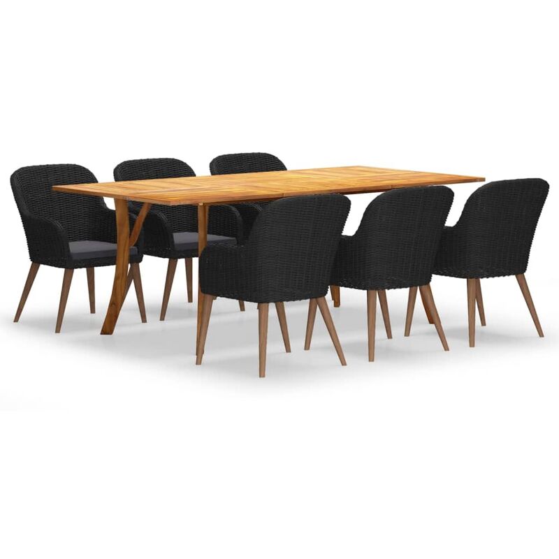 

BHD - Juego de comedor para jardín 7 piezas negro