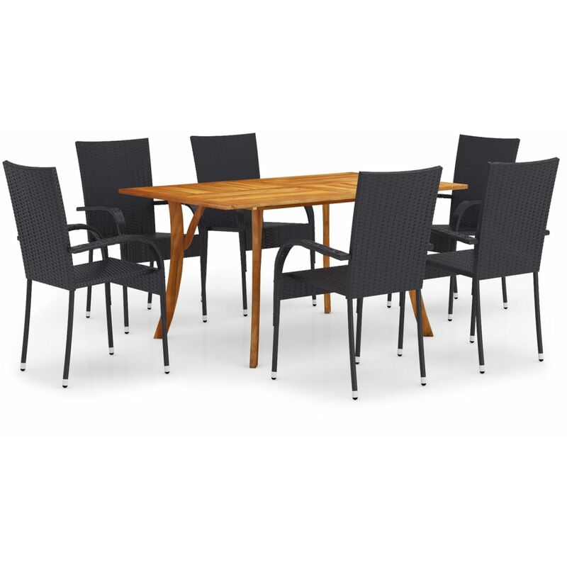 

BHD - Juego de comedor para jardín 7 piezas negro