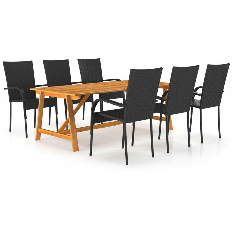 

BHD - Juego de comedor para jardín 7 piezas negro