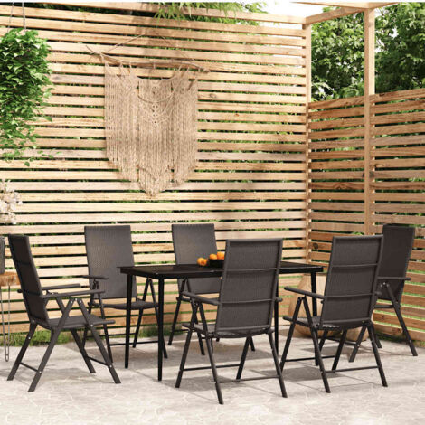 Juego de comedor para jardín 7 piezas negro