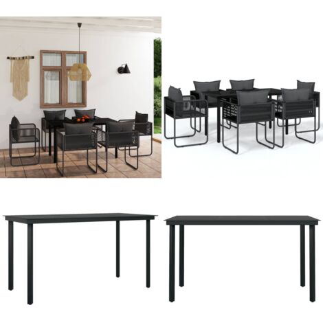 Juego de comedor para jardín 7 piezas negro - Juego de comedor - Mesa de jardín