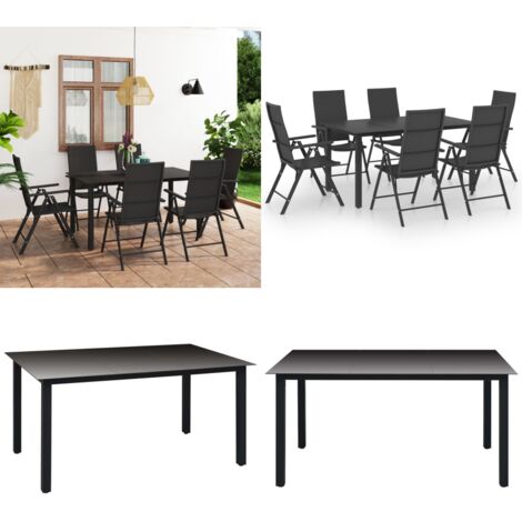 Juego de comedor para jardín 7 piezas negro - Mesa de jardín - Sillas de jardín