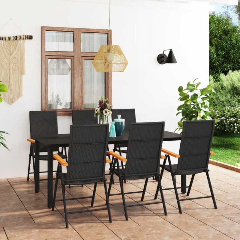 

Juego de comedor para jardin 7 piezas negro y marron