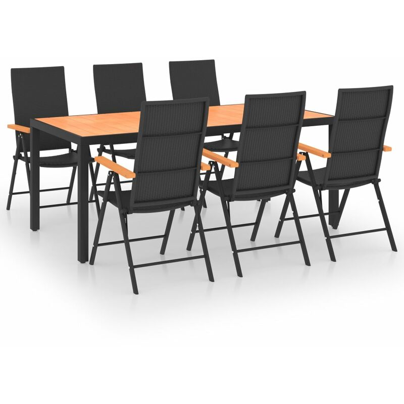 

BHD - Juego de comedor para jardín 7 piezas negro y marrón