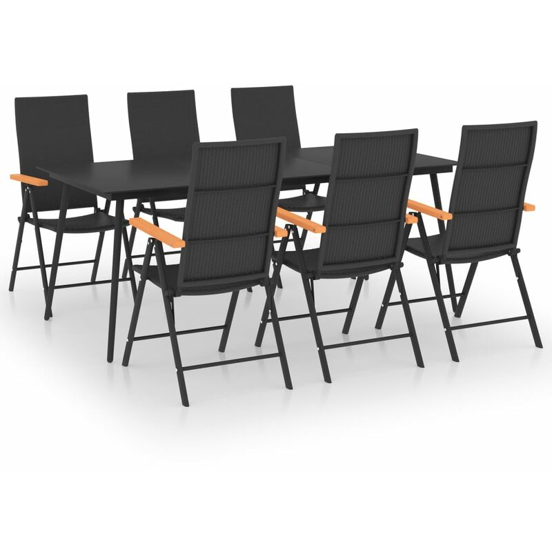 

BHD - Juego de comedor para jardín 7 piezas negro y marrón