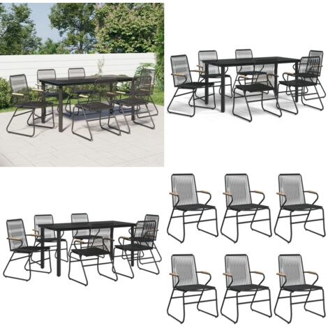 Juego de comedor para jardín 7 piezas ratán PVC negro - Comedor de jardín - Mesa de jardín