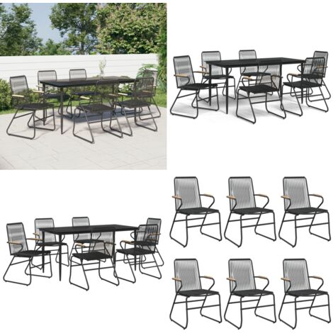 Juego de comedor para jardín 7 piezas ratán PVC negro - Comedor de jardín - Mesa de jardín