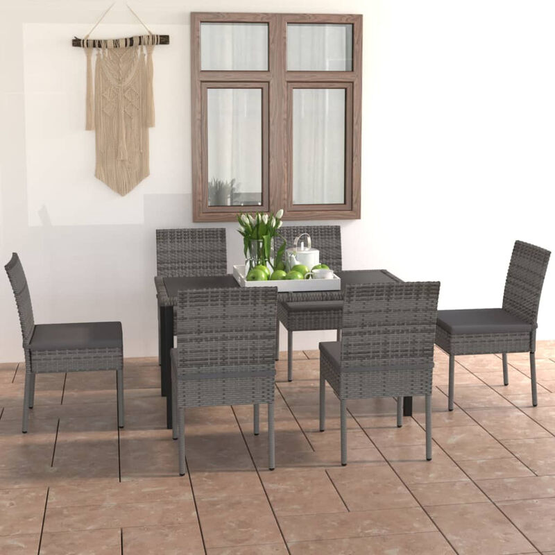 

Juego de comedor para jardin 7 piezas ratan sintetico gris