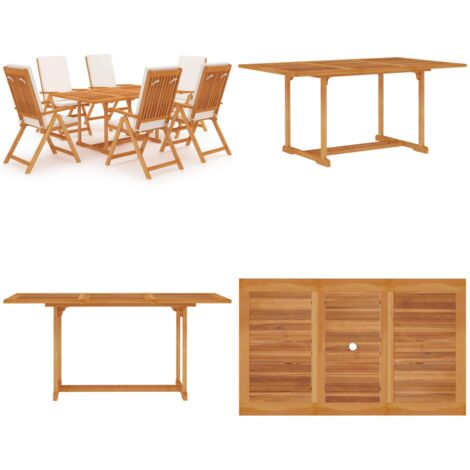 Juego de comedor para jardín 7 piezas teca maciza y cojines - Muebles de jardín - Sillas de jardín