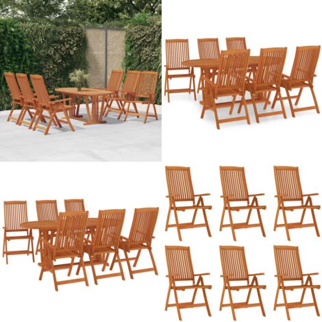 Juego de comedor para jardín 7 pzas madera maciza de eucalipto - Mesa de jardín - Sillas de jardín