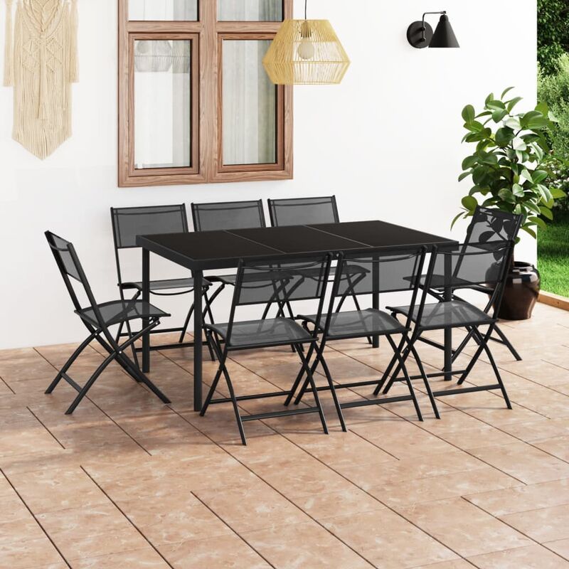 

BHD - Juego de comedor para jardín 9 piezas acero