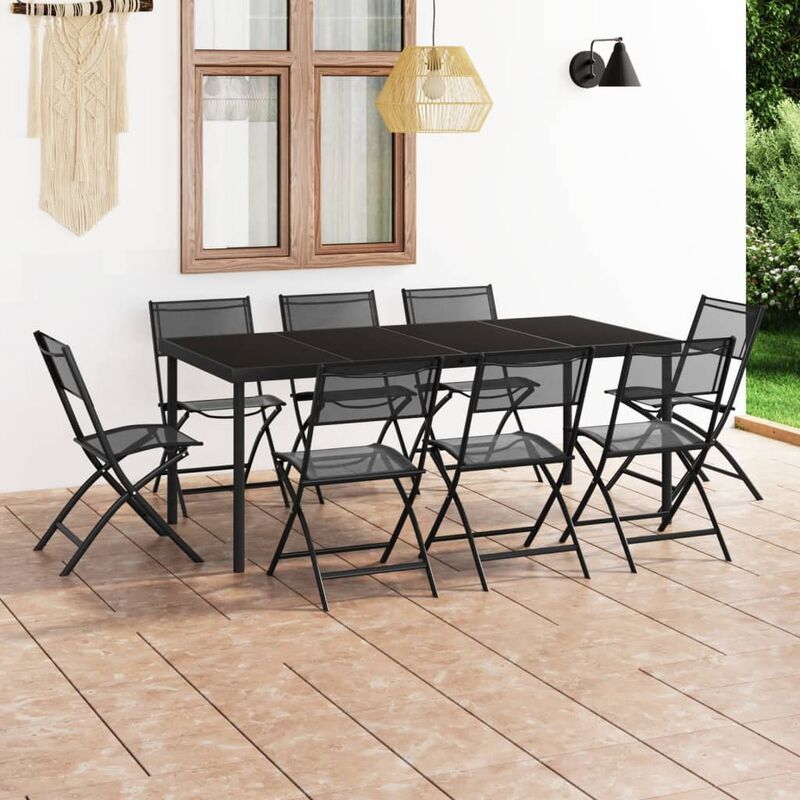 

BHD - Juego de comedor para jardín 9 piezas acero