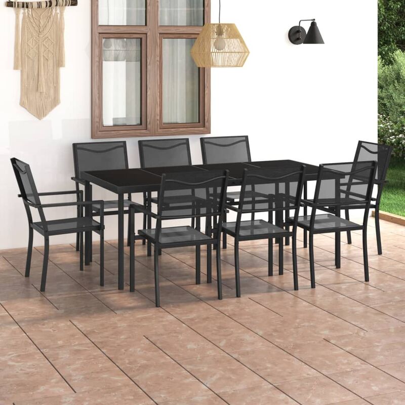 

BHD - Juego de comedor para jardín 9 piezas acero