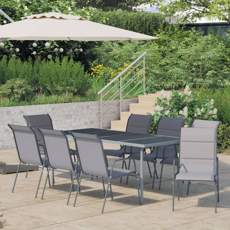 

Juego de comedor para jardín 9 piezas acero gris antracita
