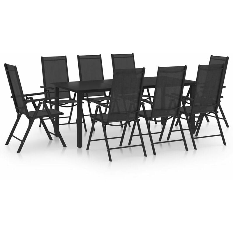 

Happyshopping - Juego de comedor para jardin 9 piezas aluminio negro