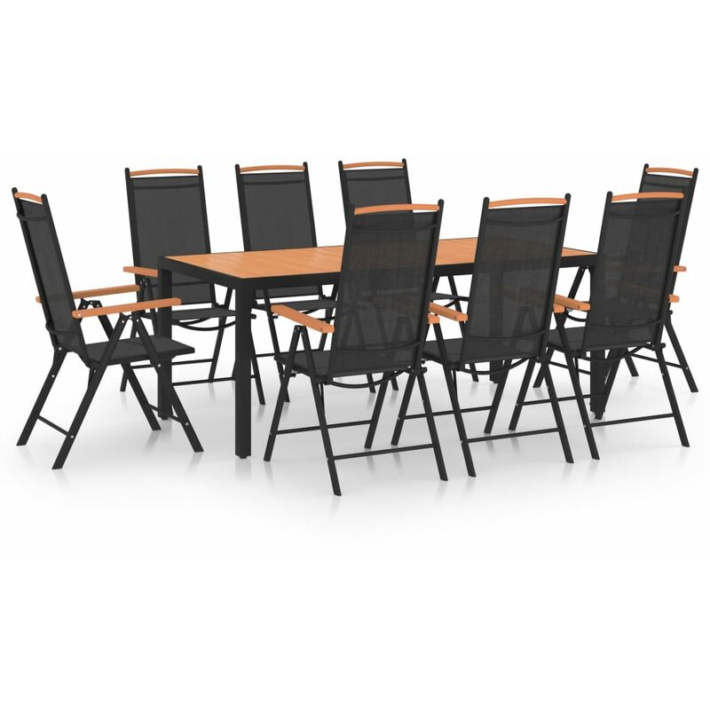 

BHD - Juego de comedor para jardín 9 piezas aluminio negro