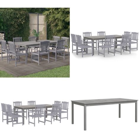 Juego de comedor para jardín 9 piezas madera maciza acacia gris - Mesa de jardín - Sillas de jardín
