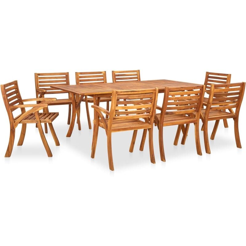 

BHD - Juego de comedor para jardín 9 piezas madera maciza de acacia