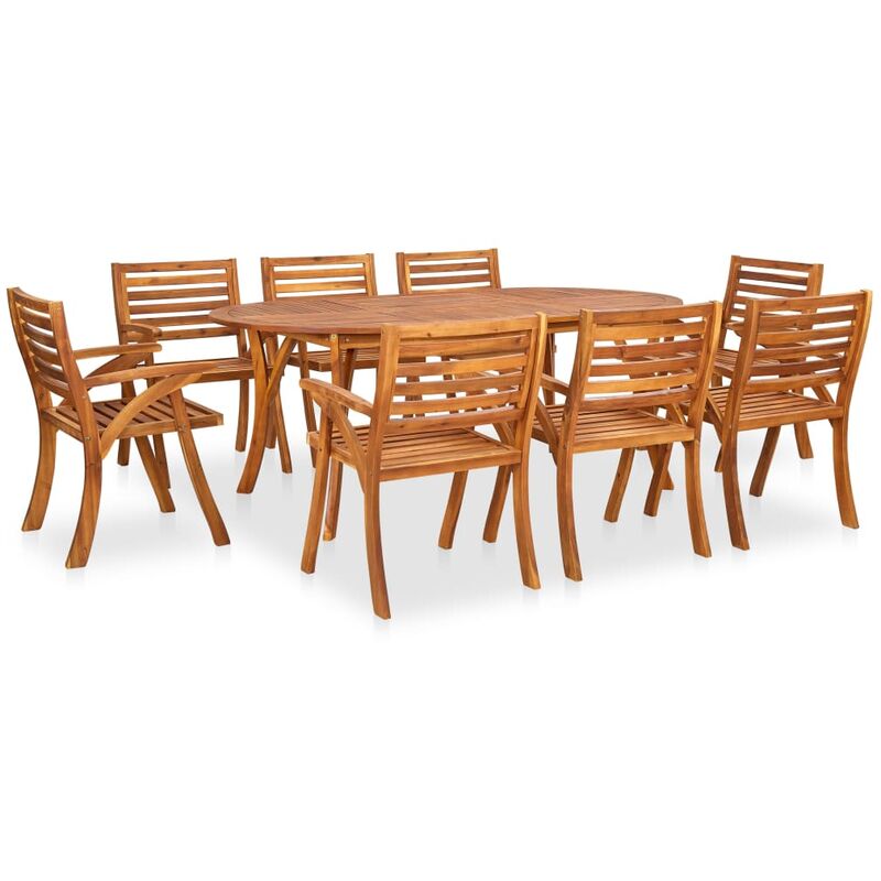

BHD - Juego de comedor para jardín 9 piezas madera maciza de acacia