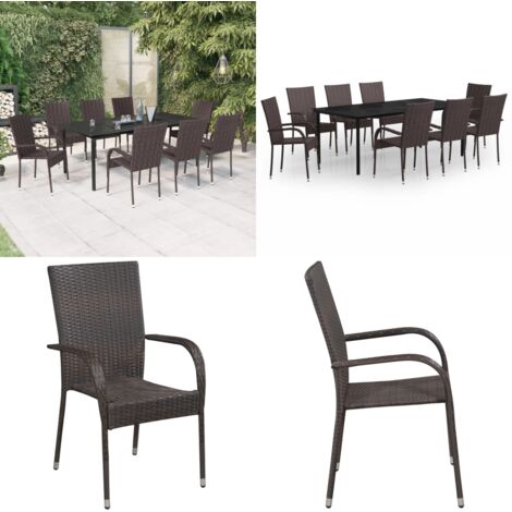 Juego de comedor para jardín 9 piezas marrón y negro - Mesa de jardín - Sillas de jardín