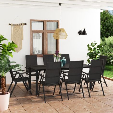 Juego de comedor para jardín 9 piezas negro