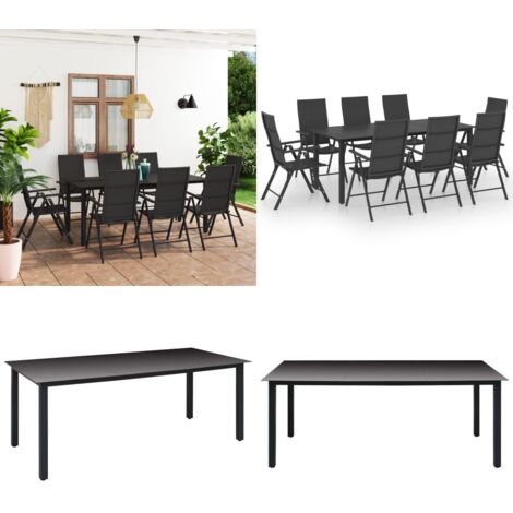 Juego de comedor para jardín 9 piezas negro - Mesa de jardín - Sillas de jardín