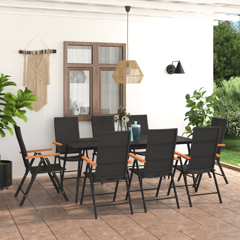 

Juego de comedor para jardin 9 piezas negro y marron