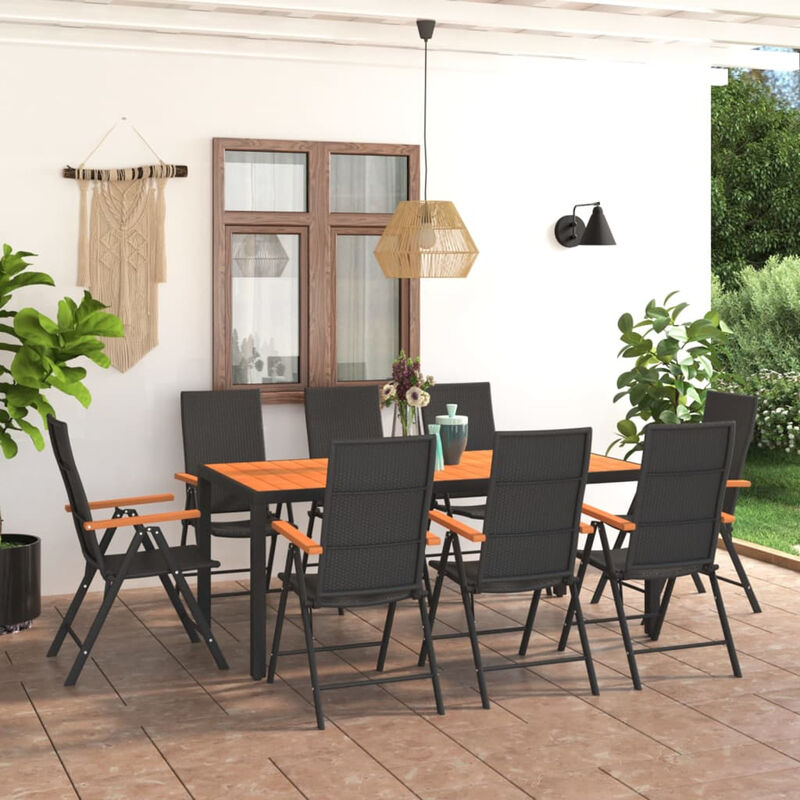 

Juego de comedor para jardin 9 piezas negro y marron