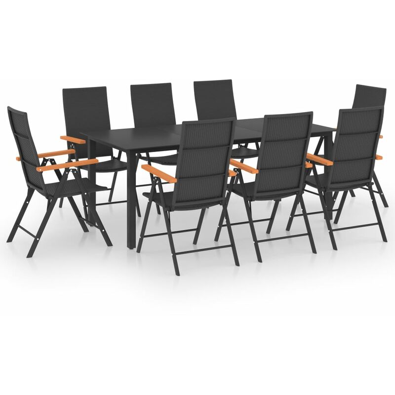 

BHD - Juego de comedor para jardín 9 piezas negro y marrón