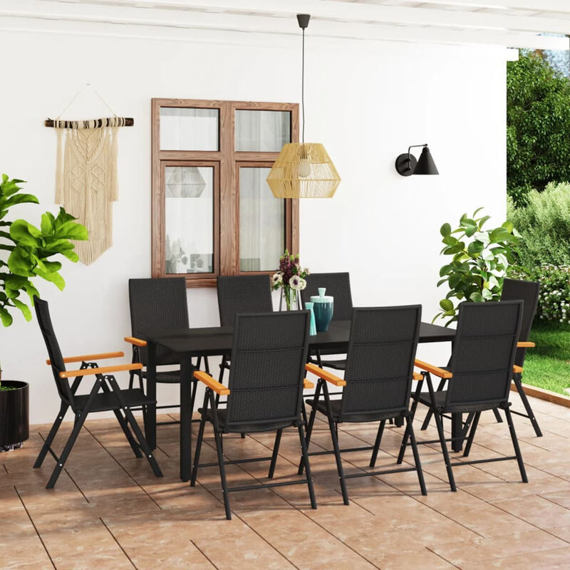 

Juego de comedor para jardin 9 piezas negro y marron