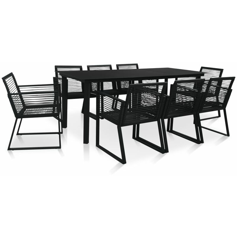 

BHD - Juego de comedor para jardín 9 piezas ratán de PVC negro