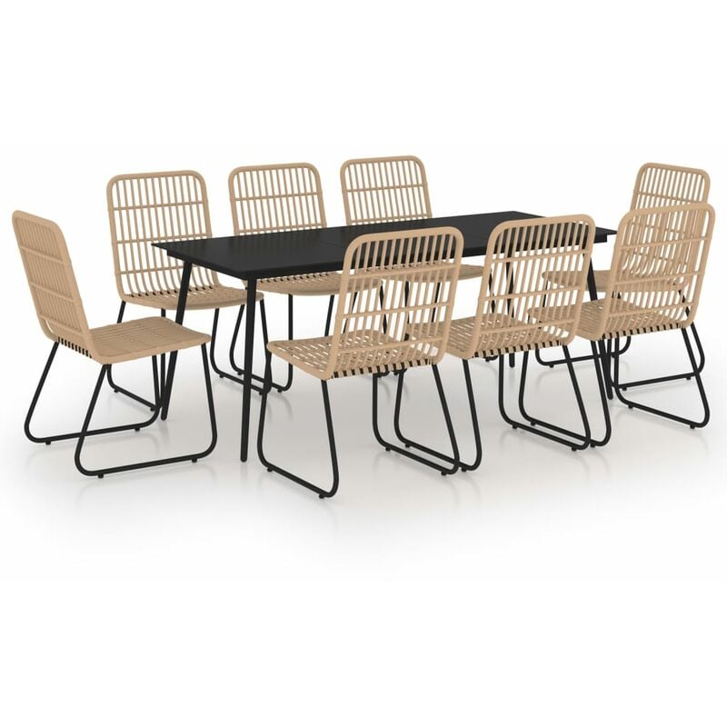 

BHD - Juego de comedor para jardín 9 piezas ratán sintético y vidrio