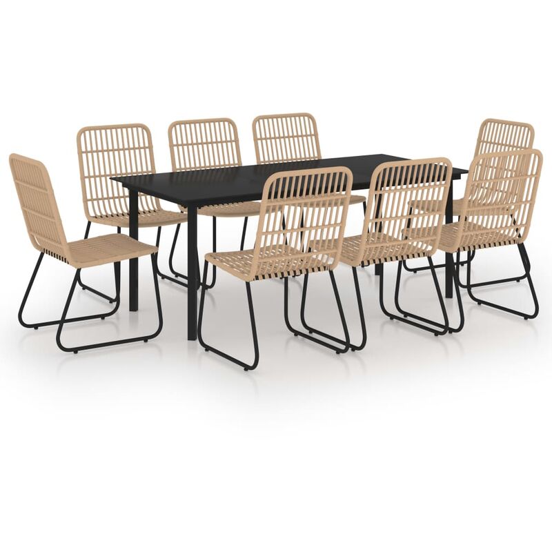 

BHD - Juego de comedor para jardín 9 piezas ratán sintético y vidrio