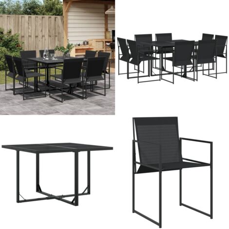 Juego de comedor para jardín 9 piezas textilene negro - Sillas de jardín - Mesa de jardín