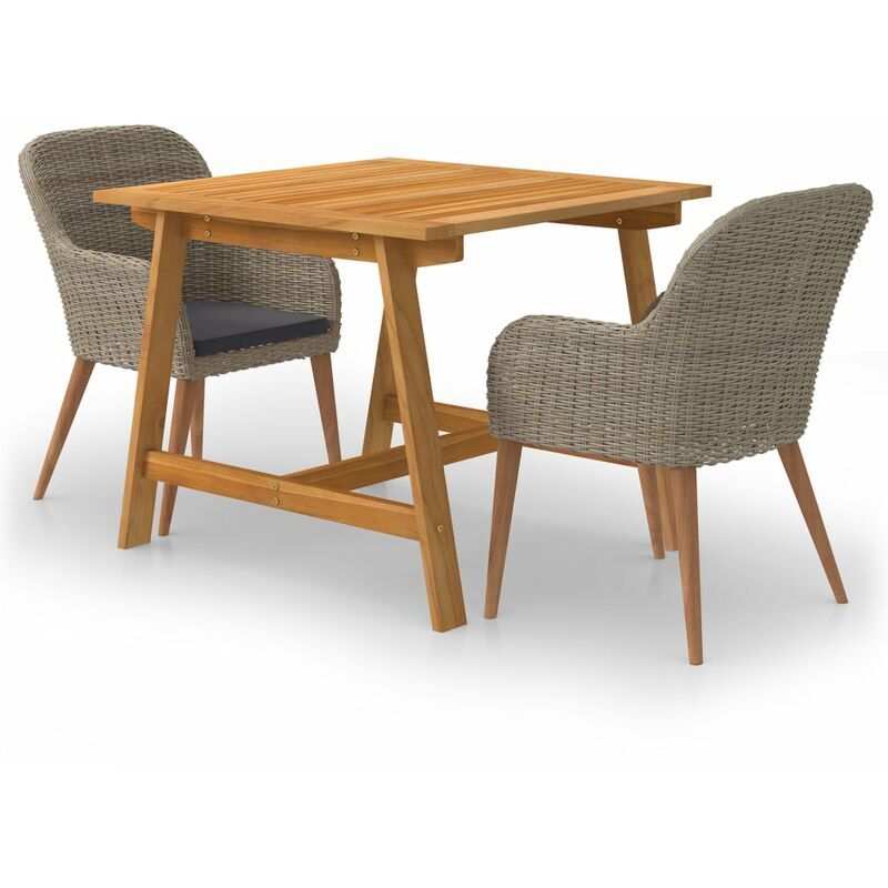 

BHD - Juego de comedor para jardín de 3 piezas marrón