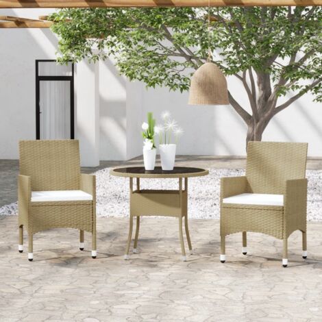 Juego de comedor para jardín de 3 piezas ratán sintético beige vidaXL