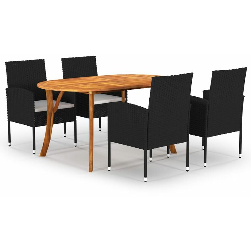

BHD - Juego de comedor para jardín de 5 piezas negro