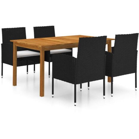 Juego de comedor para jardín de 5 piezas negro